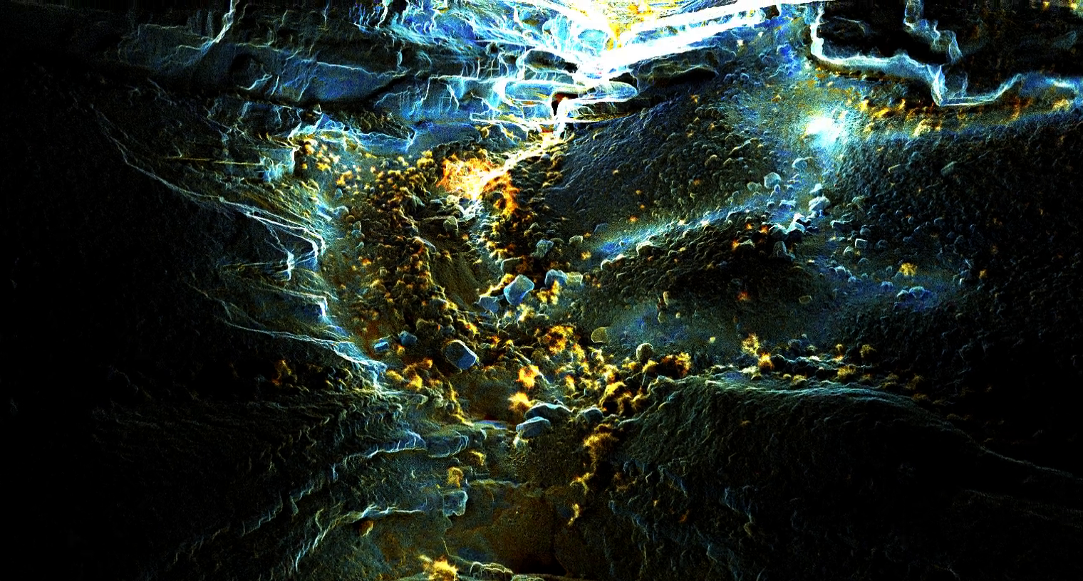 LiDAR intensity scan revealing terrain and structures.