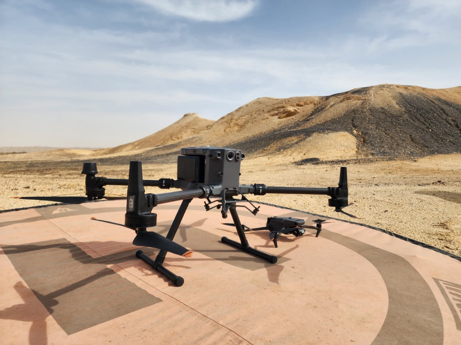 Survey drones on a landing pad in the Arava desert