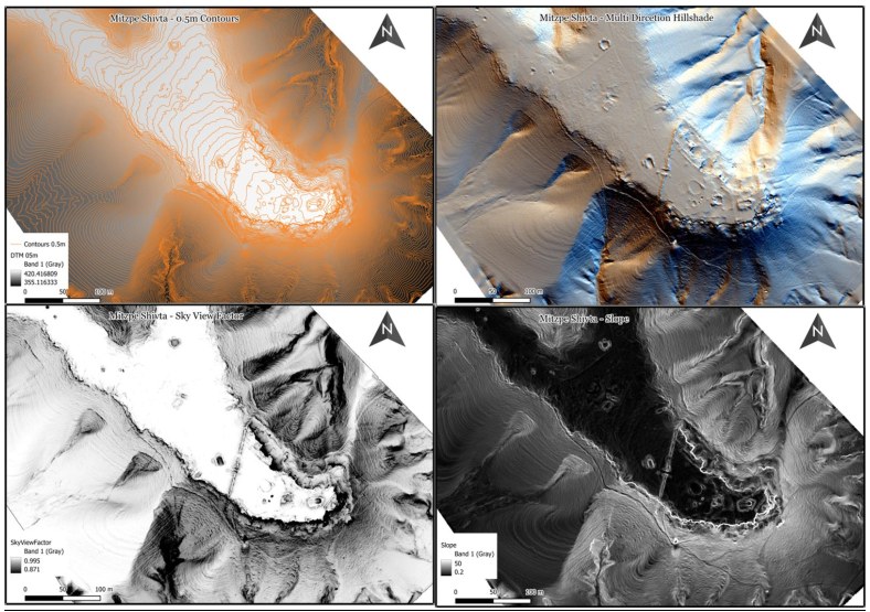 Hillshade, slope and relief rasters derived from LiDAR, Mitzpe Shivta