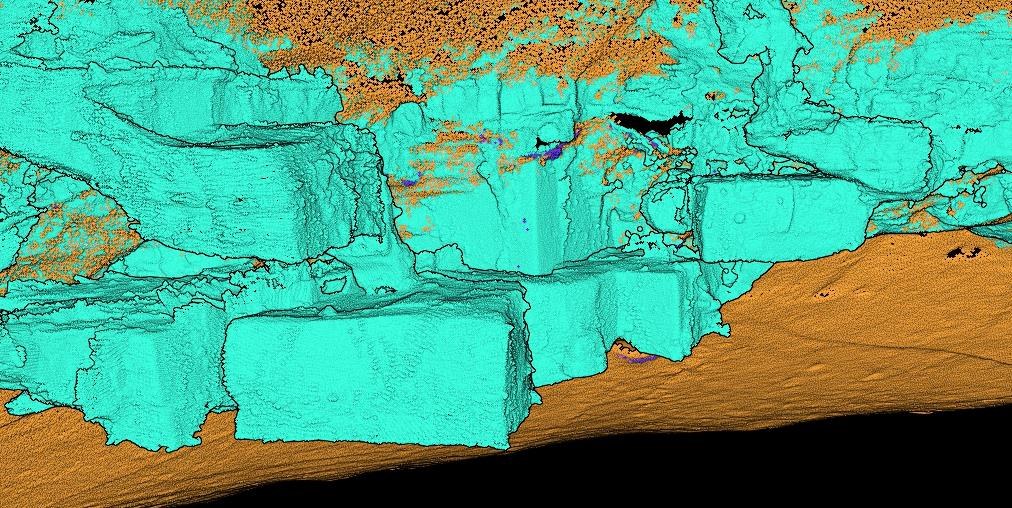 Merged aerial and handheld LiDAR point cloud of underground halls, Mitzpe Shivta
